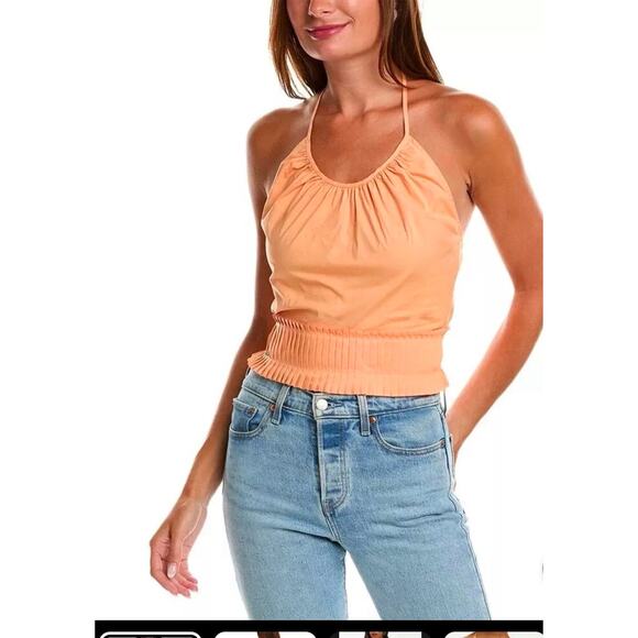 New Ramy Brook Charlie Pleated Halter Summer Top, Peach, Size Small - Picture 3 of 10